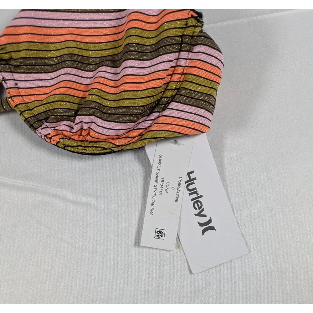 NWT Hurley Underwired Bikini Top Small Sunset Stripe Tab Sunrise Pink Swim Bra